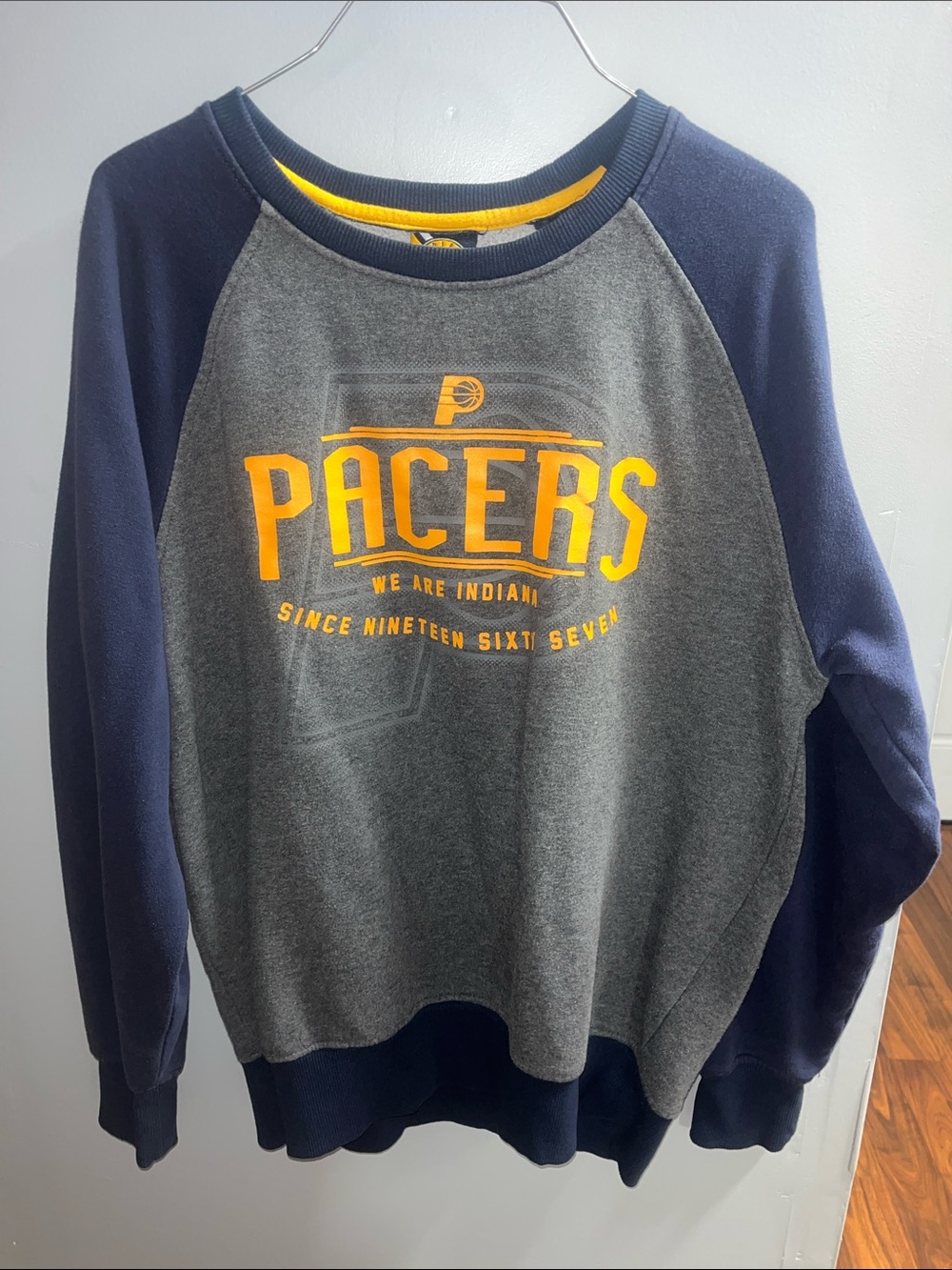 Acer Grey & Navy Pacers Crewneck Sweatshirt with Yellow Logo